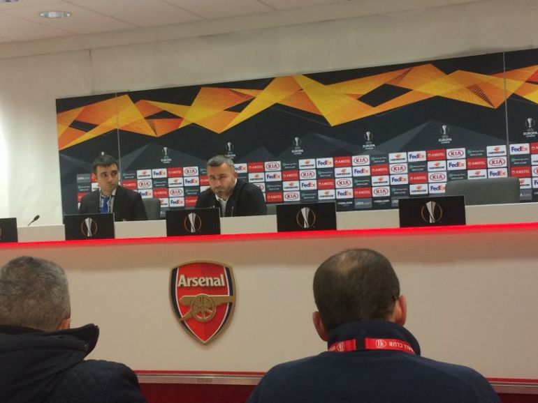 Qarabag boss Gurban Gurbanov (right) at Arsenal