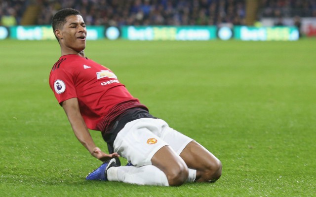 marcus rashford celebrates a goal for manchester united vs cardiff