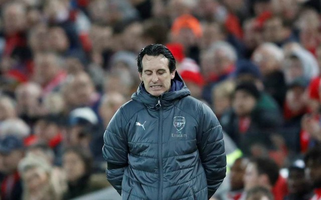 Unai Emery during Arsenal's 5-1 Premier League defeat to Liverpool at Anfield