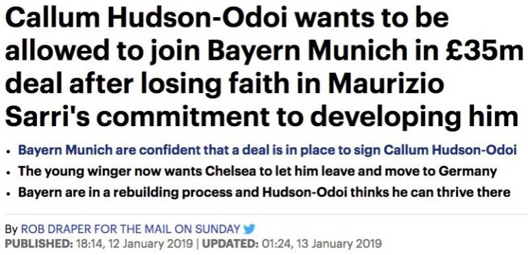 The Mail on Sunday report that Callum Hudson-Odoi wants to leave Chelsea