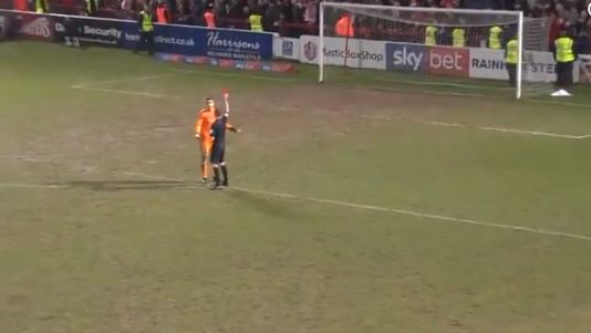 accrington goalkeeper red card video