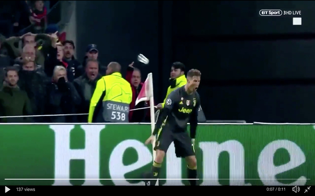 Fan-throws-plastic-cup-at-Ronaldo-after-he-scores-for-Juventus-vs-Ajax