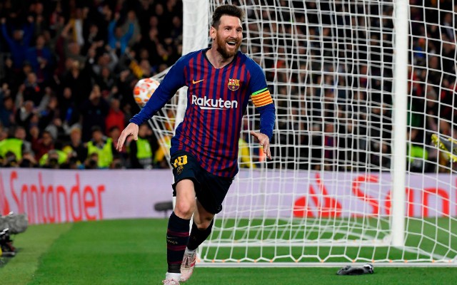 Lionel Messi celebrates goal for Barcelona vs Liverpool