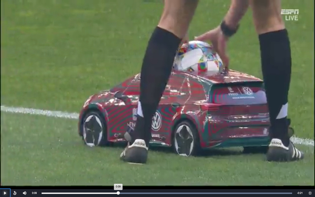Nations-League-final-ball-delivered-using-RC-car