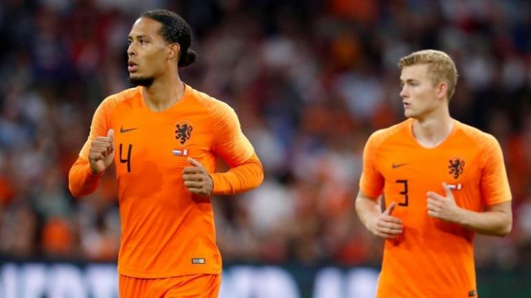 Van Dijk and De Ligt in action for the Netherlands.