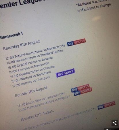 Premier League fixtures leaked, Man Utd vs Brighton and more