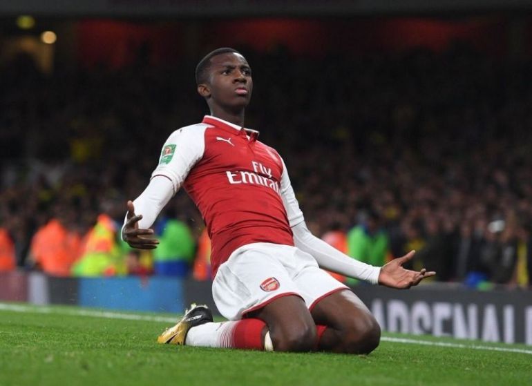 Eddie-Nketiah-celebrating-a-goal-for-Arsenal