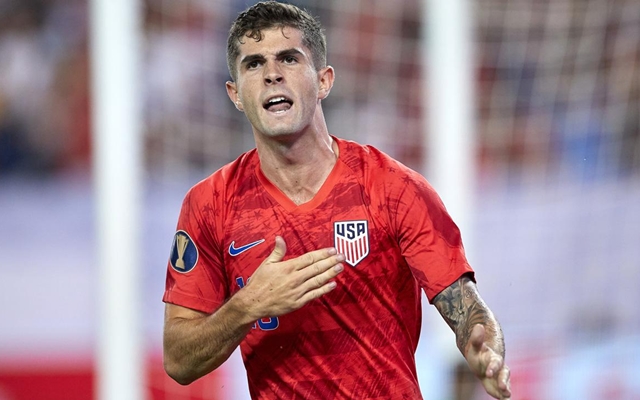 Pulisic celebrates for the United States at the 2019 Gold Cup
