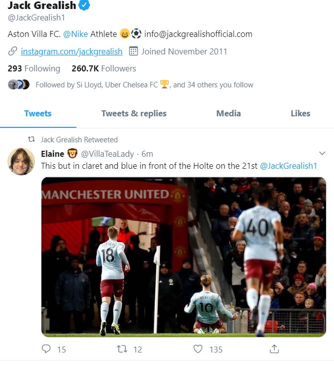 Jack Grealish Manchester United transfer hint on Twitter