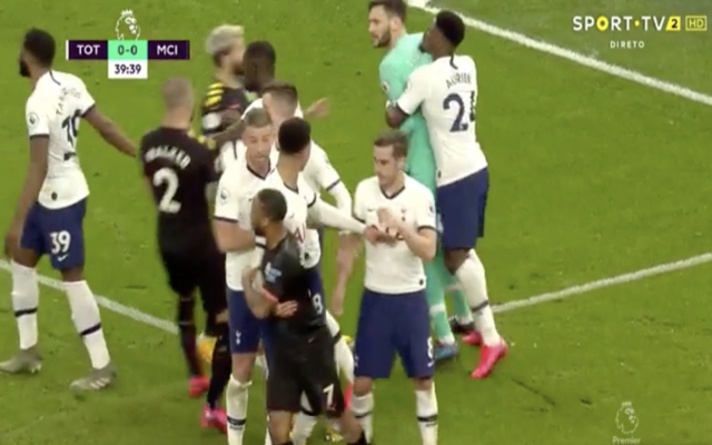 Tottenham and Manchester City players involved in a melee after the penalty incidents