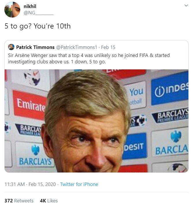 Man United fan trolls Arsenal Wenger Man City tweet