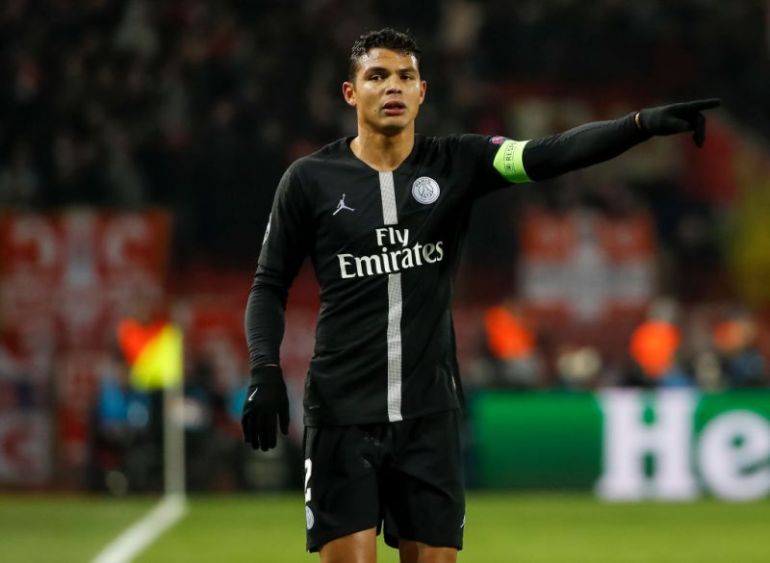 Thiago Silva in action for PSG.