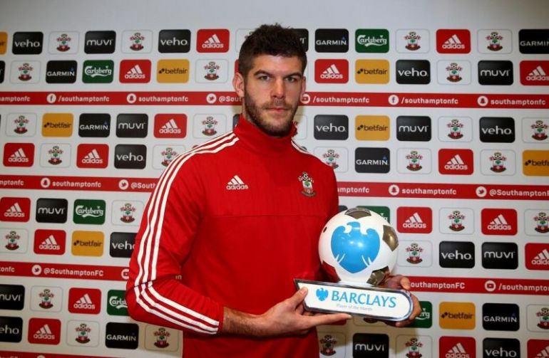 Forster with his Premier League Player of the Month award