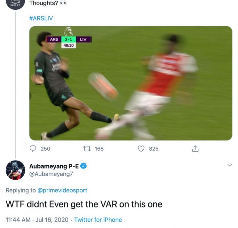 Aubameyang tweet in reaction to Alexander-Arnold challenge