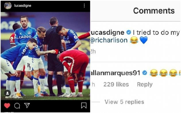 (Photo) Digne and Allan joke about Richarlison tackle