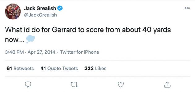 Grealish Gerrard 40 yarder tweet