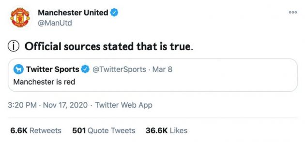 United 'Manchester is Red' tweet