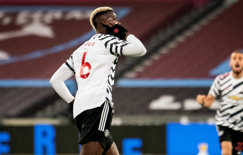 pogba celebrates goal v west ham