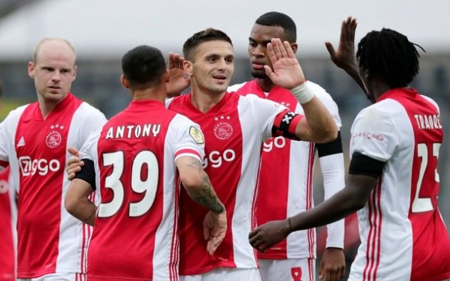 Antony, Tadic and Traore celebrate for Ajax