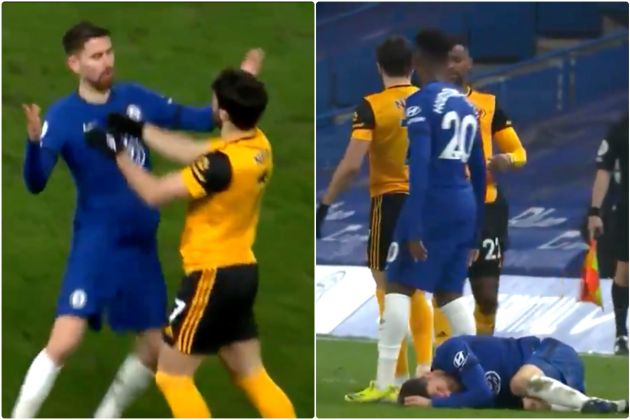 Video - Jorginho hilarious fall after push from Neto during Chelsea vs Wolves