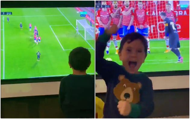 Video - Son Mateo celebrates Lionel Messi free kick vs Granada