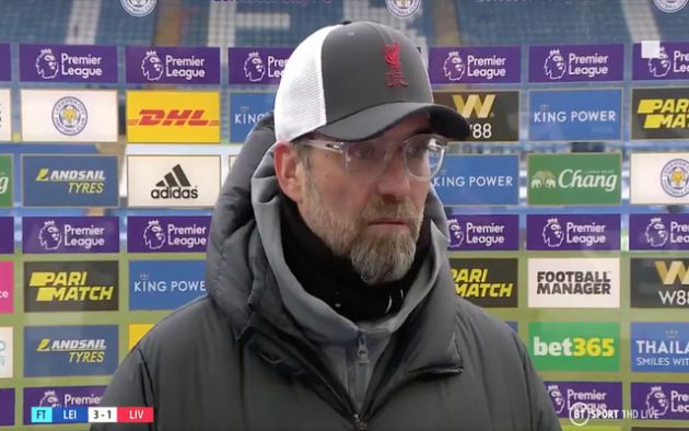 Klopp in post match interview after Liverpool lose to Leicester