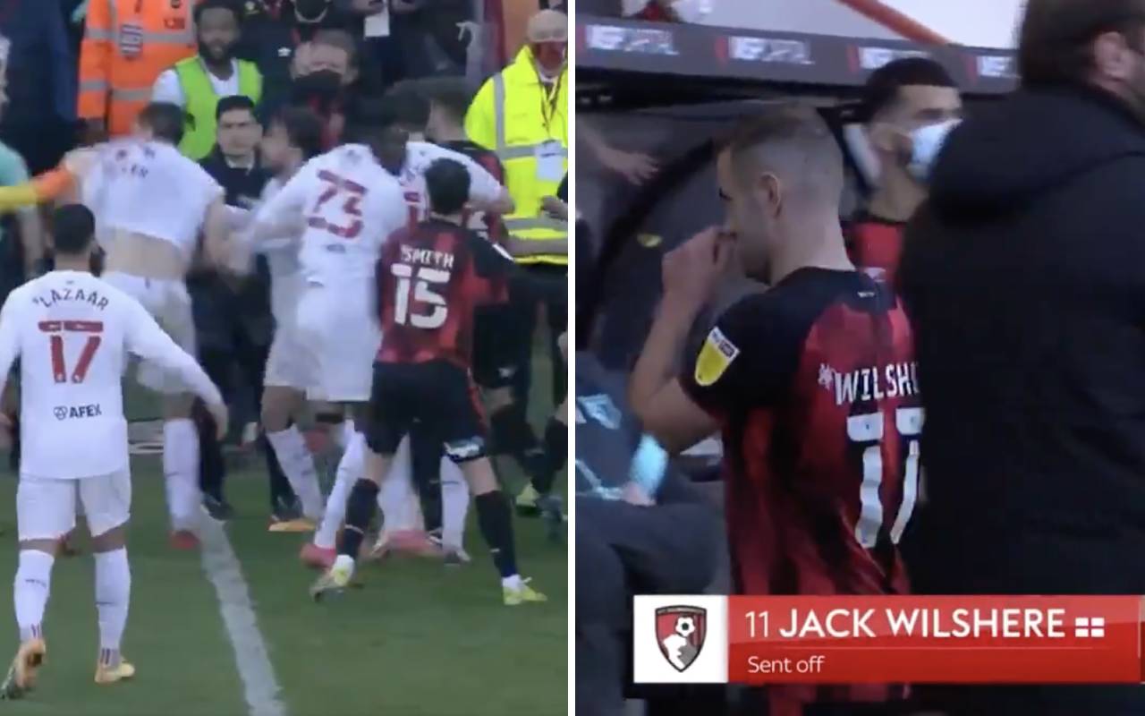 Video: Wilshere sent off as brawl erupts at end of v WAT