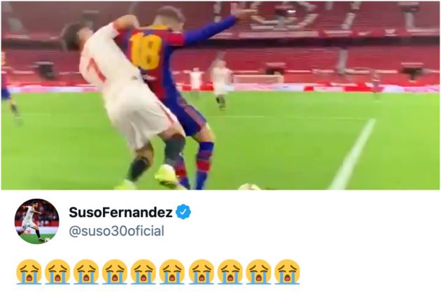 Suso reacts to Pedri claiming Alba deserved penalty for Barcelona vs Sevilla