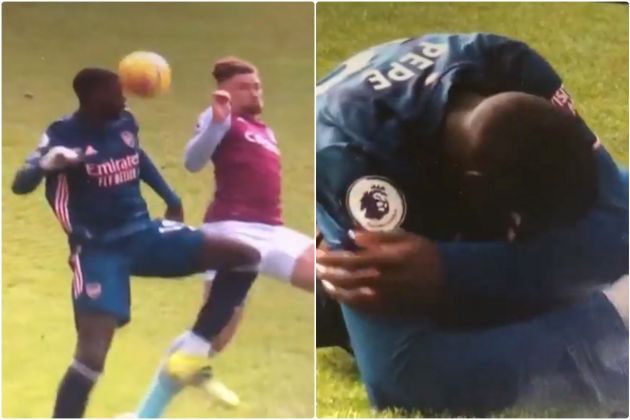 Video - Ball hits Nicolas Pepe in the face during Arsenal vs Villa