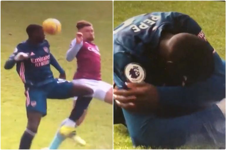 Video: Arsenal star Nicolas Pepe hurt after being hit by ball