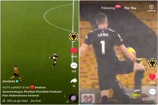 Video - Wolves deleted TikTok post on Leno after red card for Arsenal