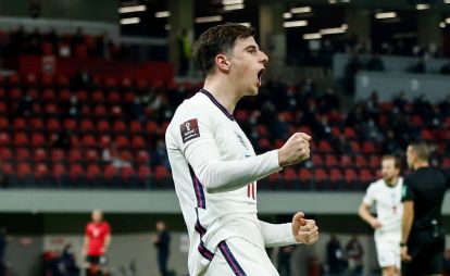 Mason Mount celebrates for England