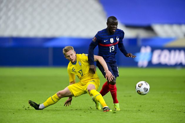 N'Golo Kante (France) vs Oleksandr Zinchenko (Ukraine) FOOTBALL : France vs Ukraine - Eliminatoires coupe du Monde 2022