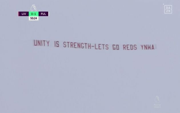 (Photo) Liverpool fans fly plane banner during clash against Fulham