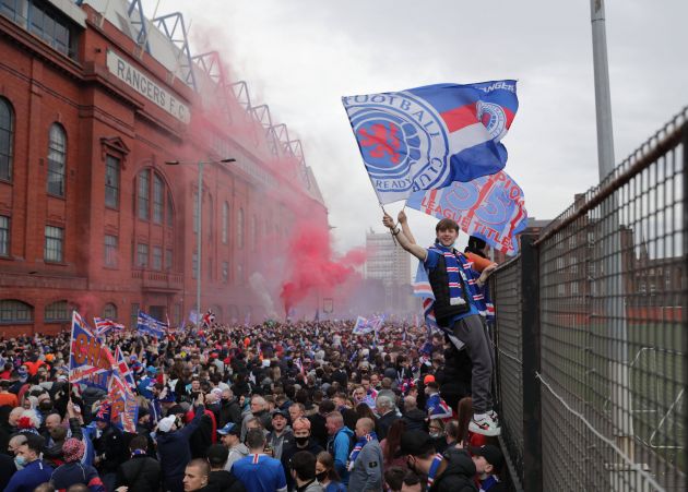 Rangers fans celebrate Scottish title win in 2020/21 season