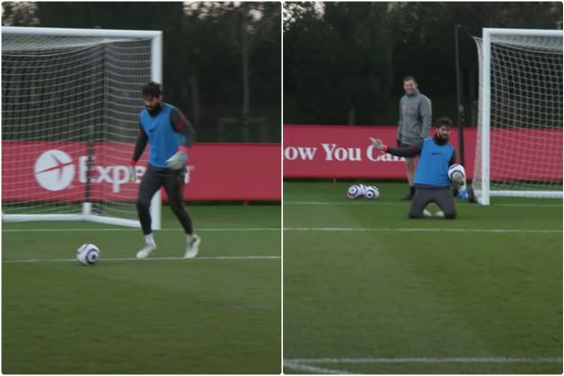 Video - Alisson scores Adrian and celebrates in Liverpool training
