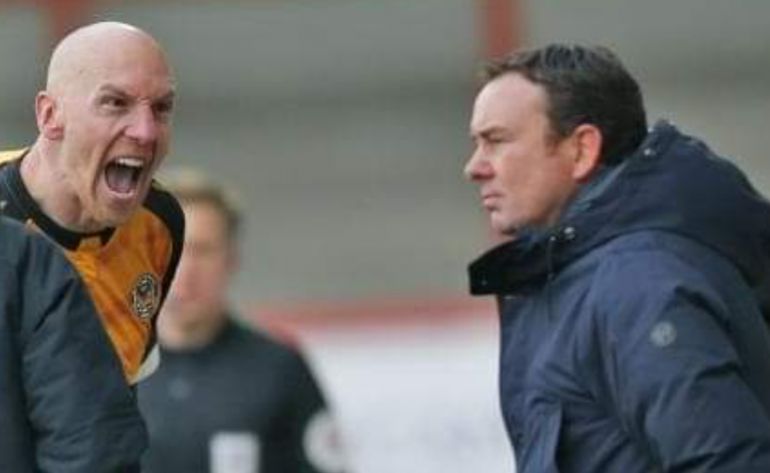 Video: Newport's Kevin Ellison celebrates in Derek Adams' face