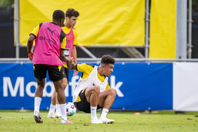 Moukoko and Jadon Sancho training for Borussia Dortmund