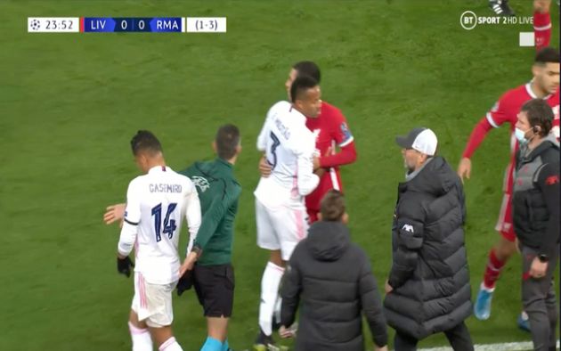 Video - Firmino stops friend Militao from fighting teammate Robertson