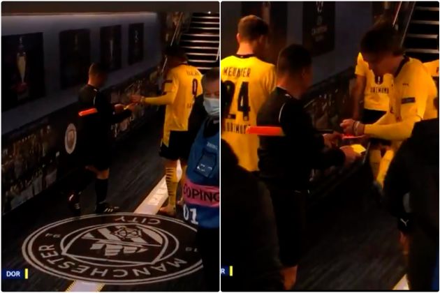 Video - Haaland signs assistant referee's cards after Dortmund vs City