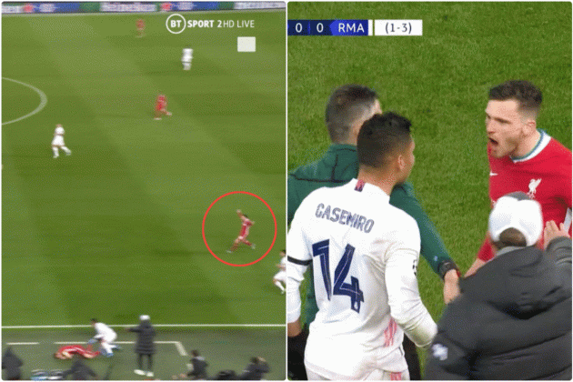 Video - Robertson almost fights Casemiro after foul vs Liverpool