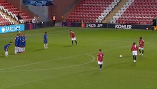 video amad diallo free kick man united vs chelsea u23s