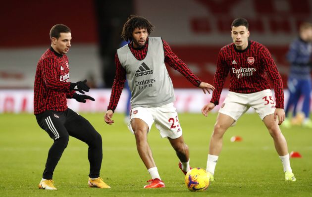 Elneny, Martinelli and Cedric Soares train for Arsenal