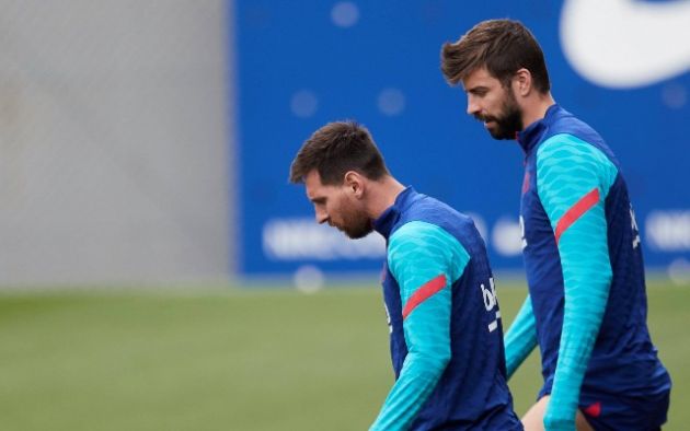 Messi and Pique Barcelona training session