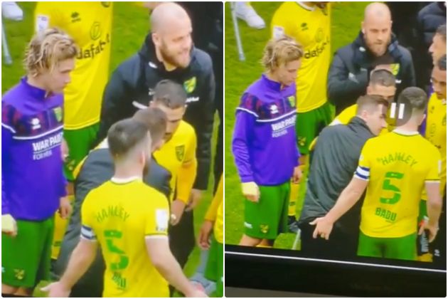Video - Hanley fingers Norwich staff member during promotion party on final day