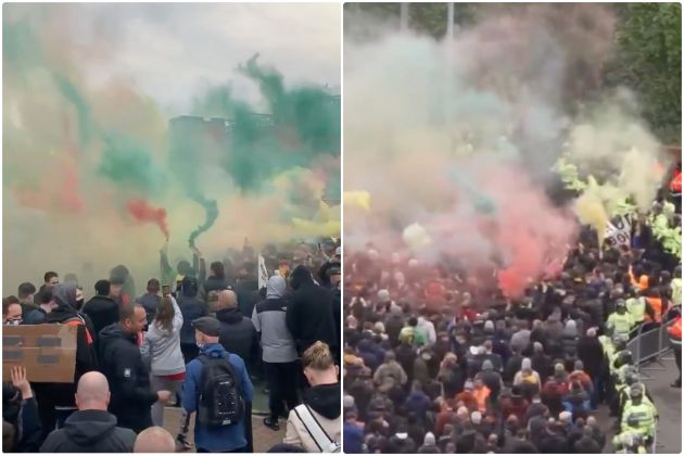 Video - Man United fans let off smoke bombs and flares outside Old Trafford