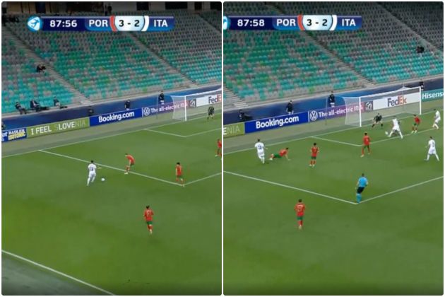 Video - Man United star Dalot beat as Italy 21s score late equaliser against Portugal
