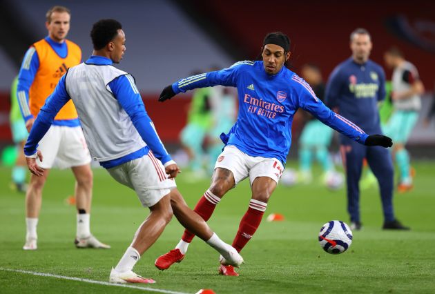 Aubameyang and Gabriel in Arsenal training