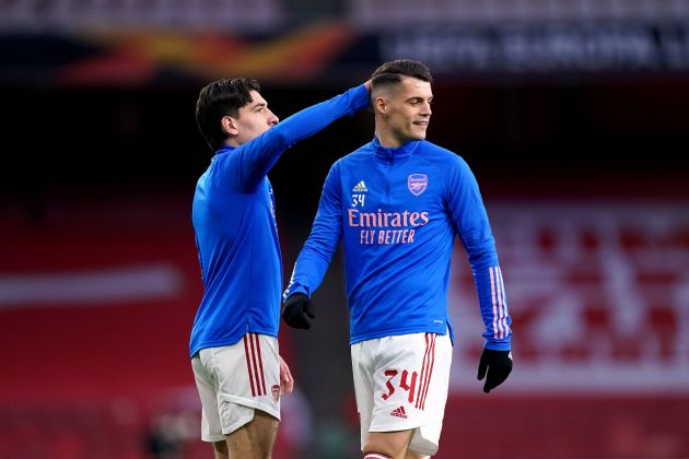 Granit Xhaka and Hector Bellerin train for Arsenal