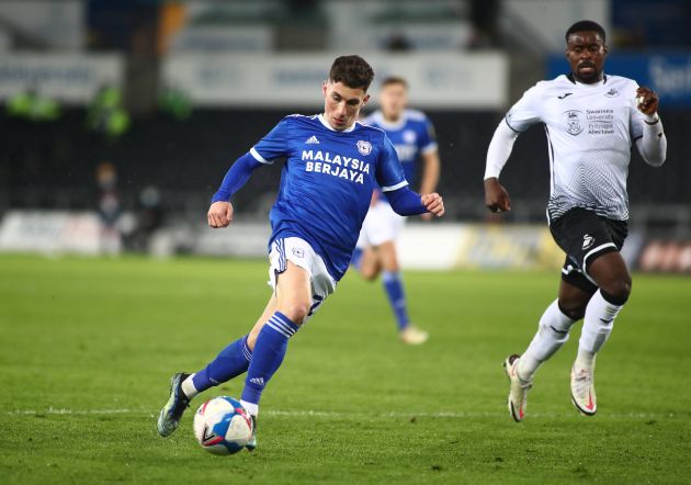 Harry Wilson in action for Cardiff whilst on loan